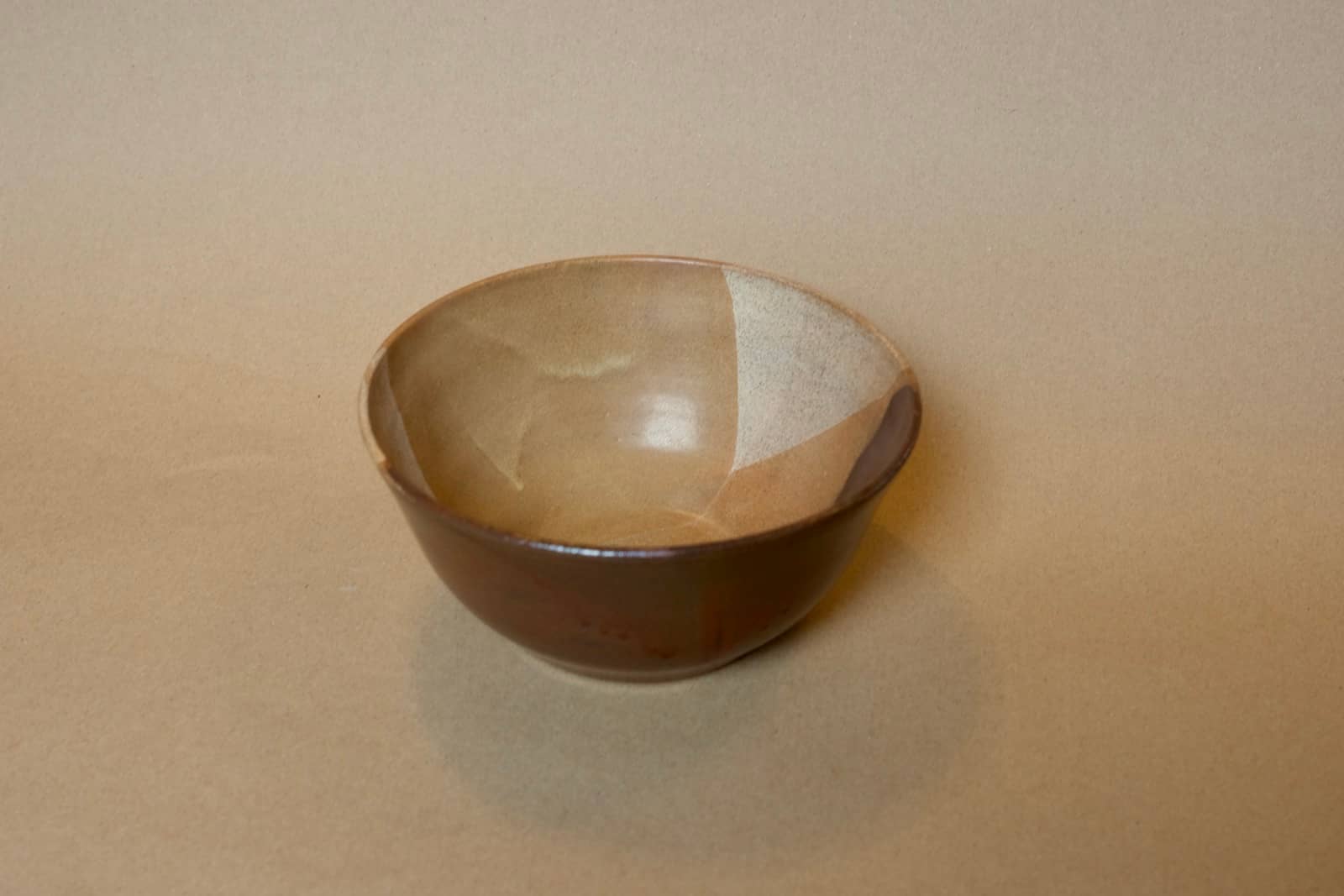 Patchwork glaze bowl showing wide, generous form.